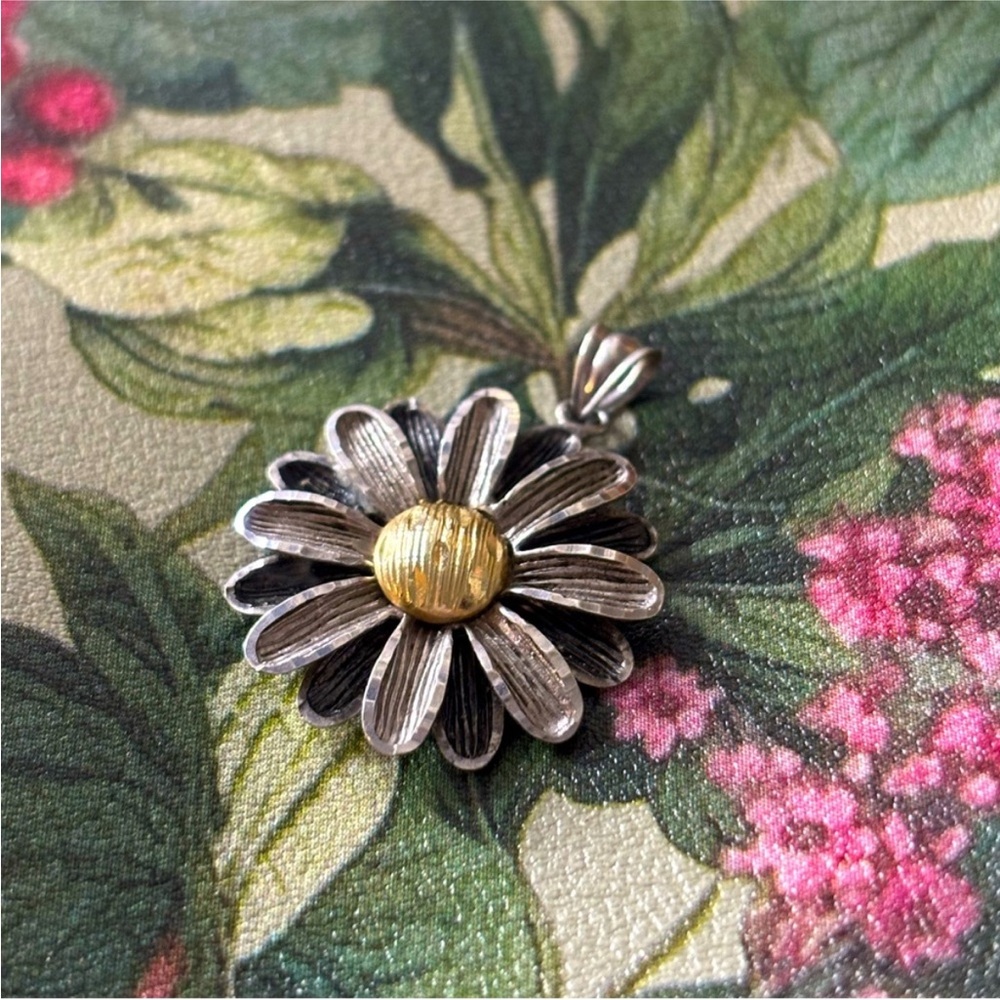 Sterling Silver and 10k gold Sunflower Pendant